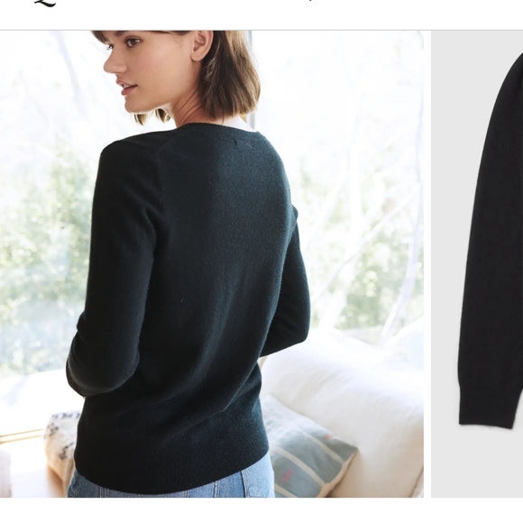 Quince Mongolian Cashmere V Neck Sweater black M/L - Picture 3 of 5